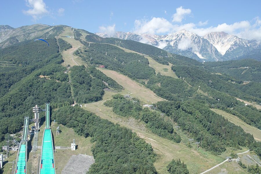 Hakuba Ski Jumping Stadium with Mount Shirouma behind