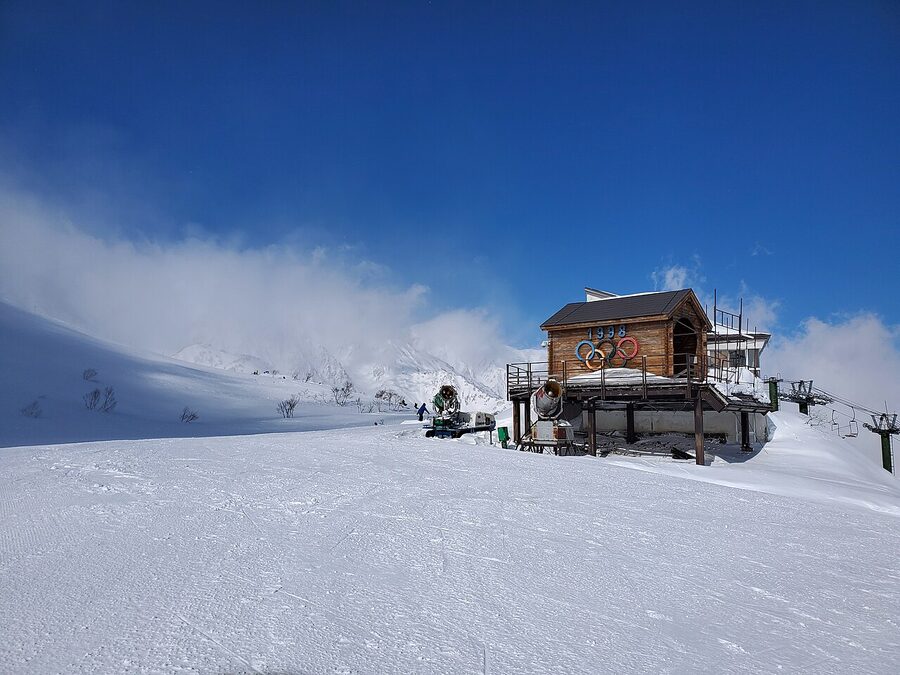 Hakuba ski resort slopes with powder snow in winter