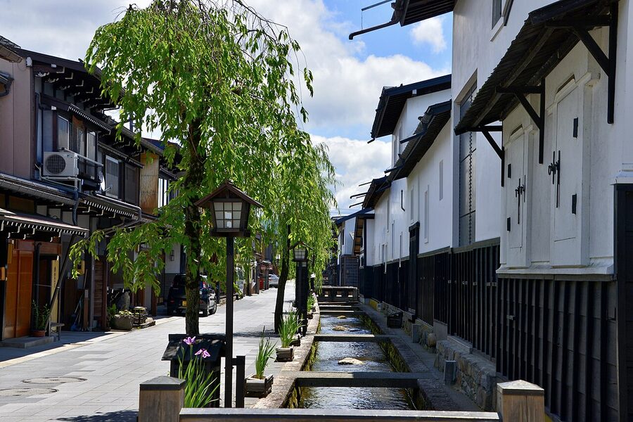 Hida Furukawa old town street on a summer evening