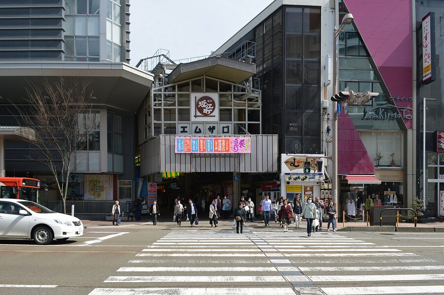 Omicho covered market western entrance in central Kanazawa