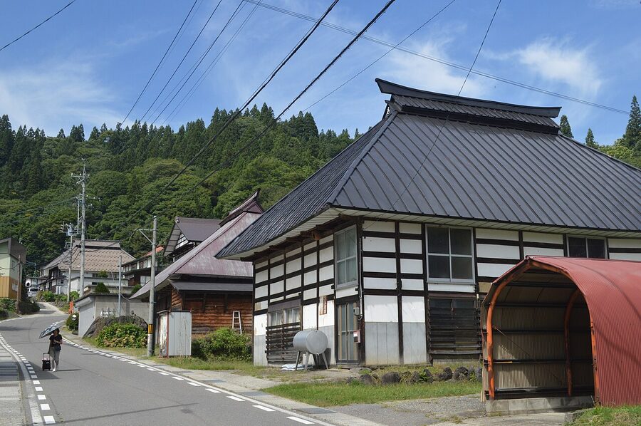 Chikuni-shuku Salt Road post town with preserved wooden buildings in Otari