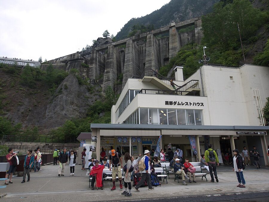 Visitors walking on the Kurobe Dam crest