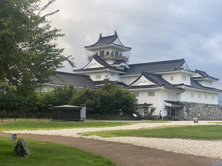 Toyama Castle keep close-up showing roof detail