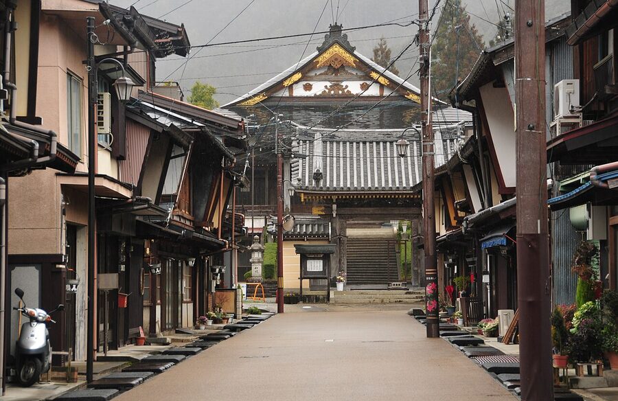 The Kitamachi merchant street in Gujo Hachiman with traditional shopfronts