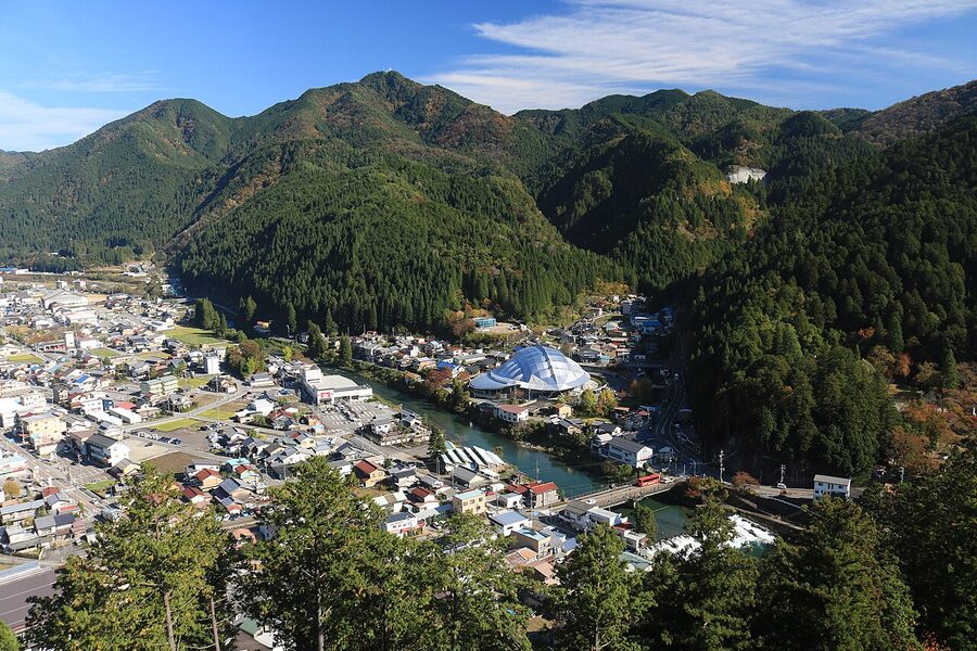View over the Yoshida River and Mt Chigo from Gujo Hachiman Castle
