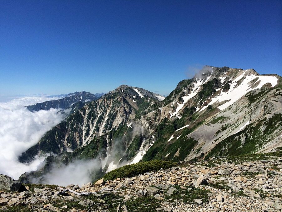 Hakuba mountains and snow plain in Nagano