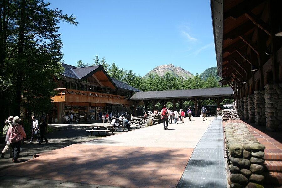 Kamikochi bus terminal in the morning