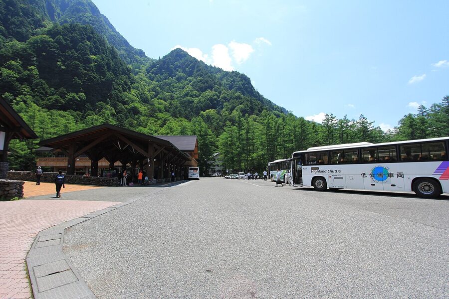 Kamikochi bus terminal at the start of the valley