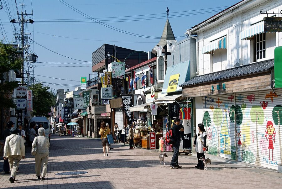 Kyu-Karuizawa Ginza shopping street with summer crowds