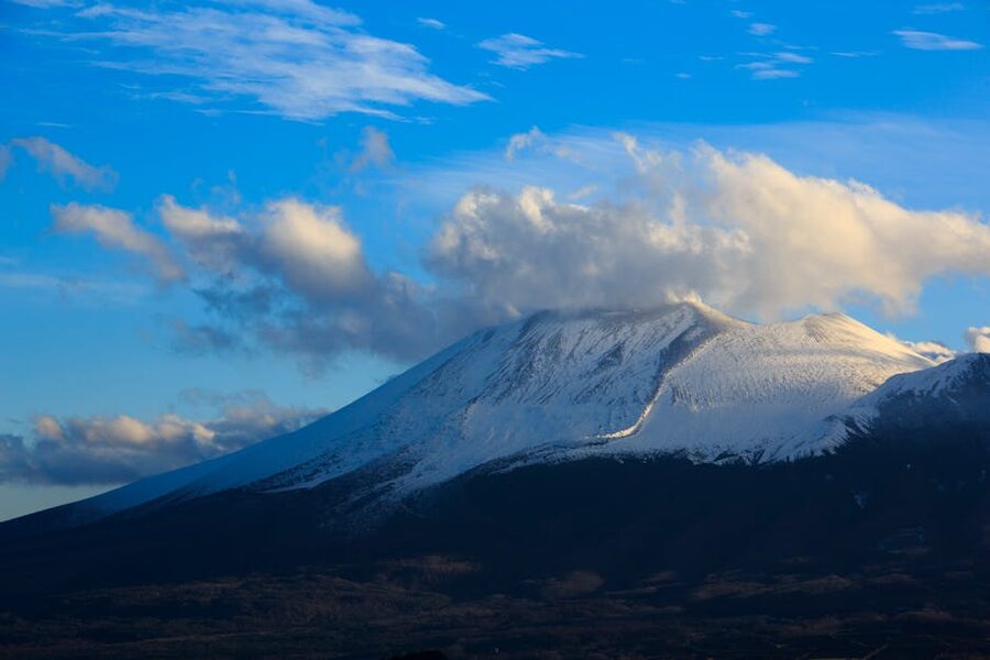 Mount Asama with snow and clouds
