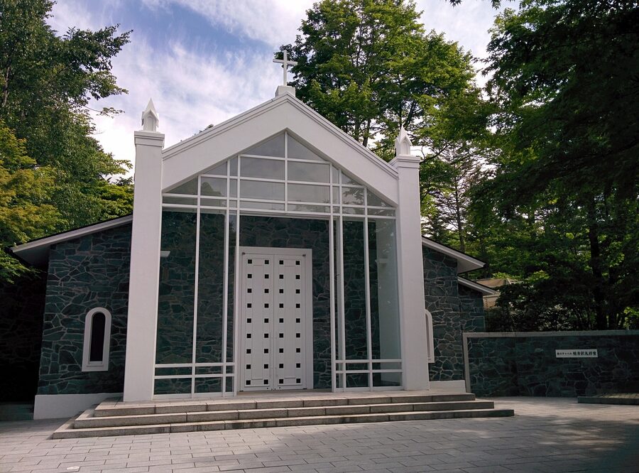 Karuizawa chapel surrounded by forest
