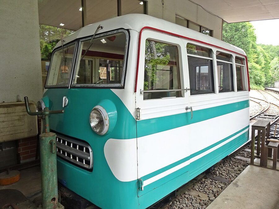 The Akasawa preserved forest railway, a narrow-gauge motor car