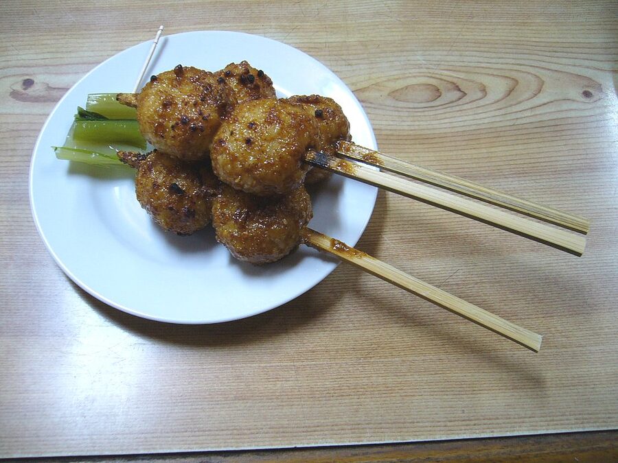 Gohei mochi rice cakes grilled on skewers with walnut miso glaze