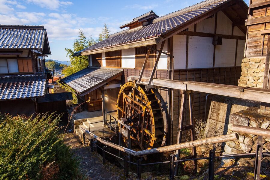 Quiet view of the Magome post town main street