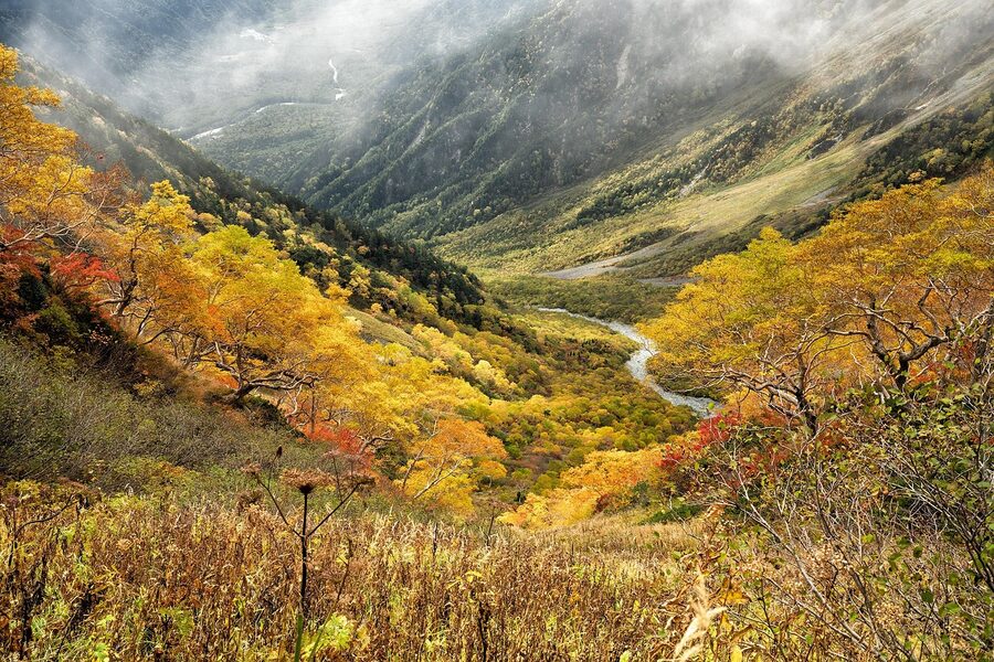 Autumn Japanese Alps mountain panorama