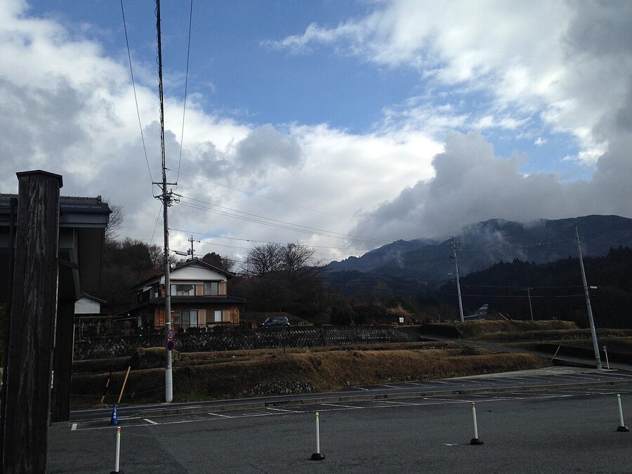 Cloud bank moving through the Kiso Mountains seen from Magome's upper end