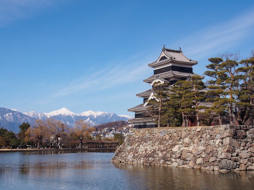 Matsumoto Castle with the snow-covered Northern Alps behind