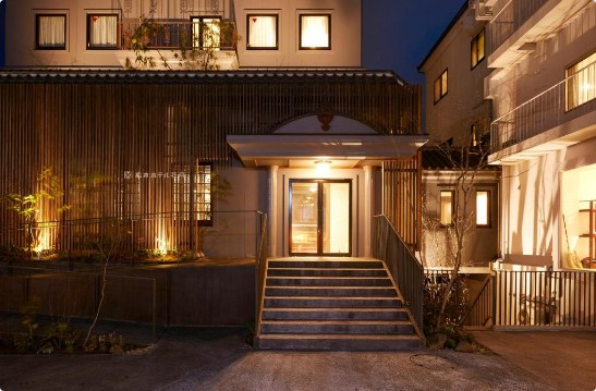 Matsumoto Hotel Kagetsu exterior with mingei furniture detail