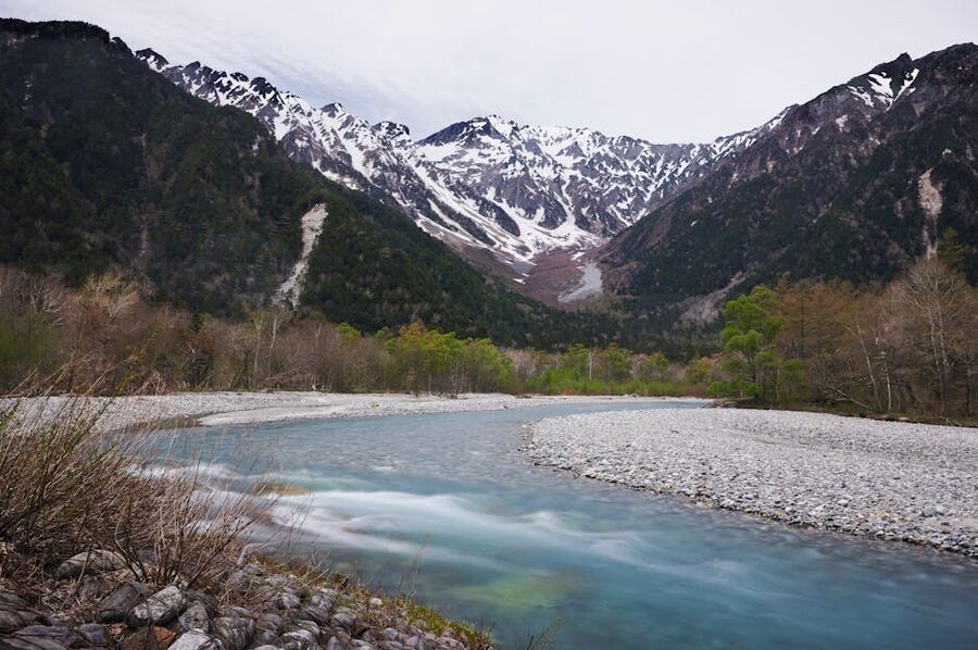 Snow capped Northern Alps in late spring