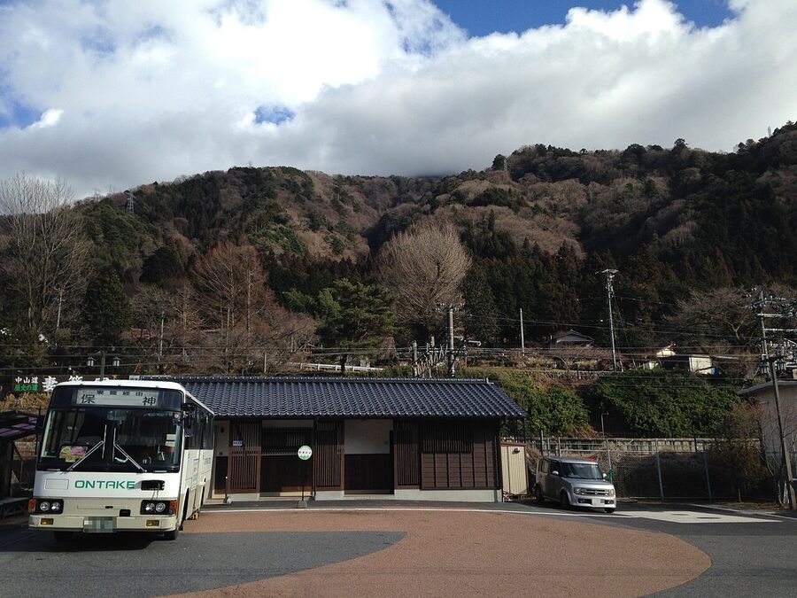 Bus terminal in front of JR Nagiso station serving Tsumago