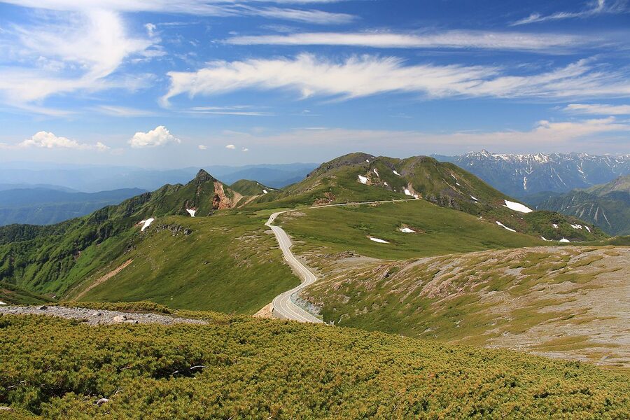 The Norikura Skyline road across alpine ridge in summer