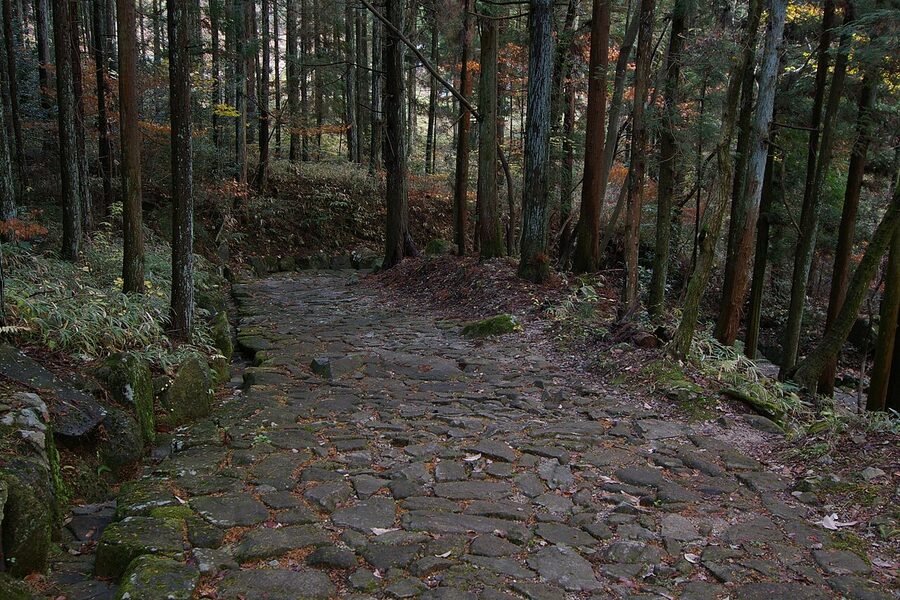 Original Edo-era cobblestone on the Nakasendo at Ochiai