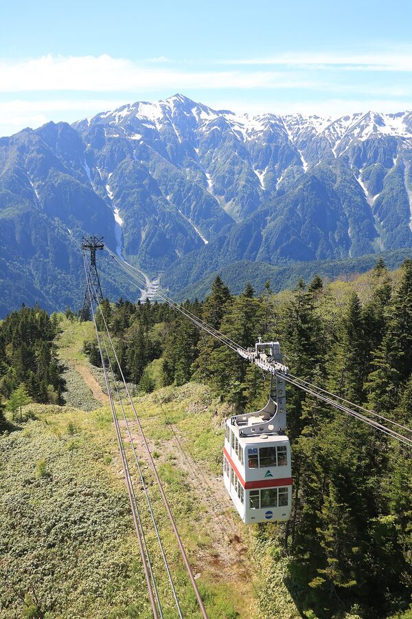The ropeway with Mt Kasagatake in the background