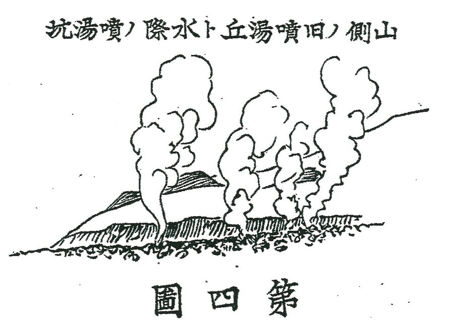 Yumata Onsen river bath in the Omachi backcountry, 1898 sketch