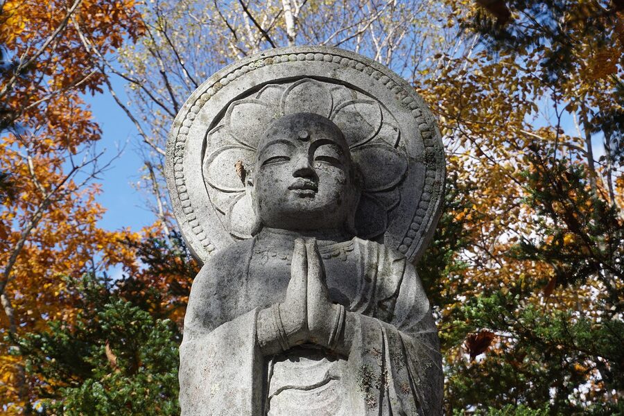 Stone Jizo statues weathered by time