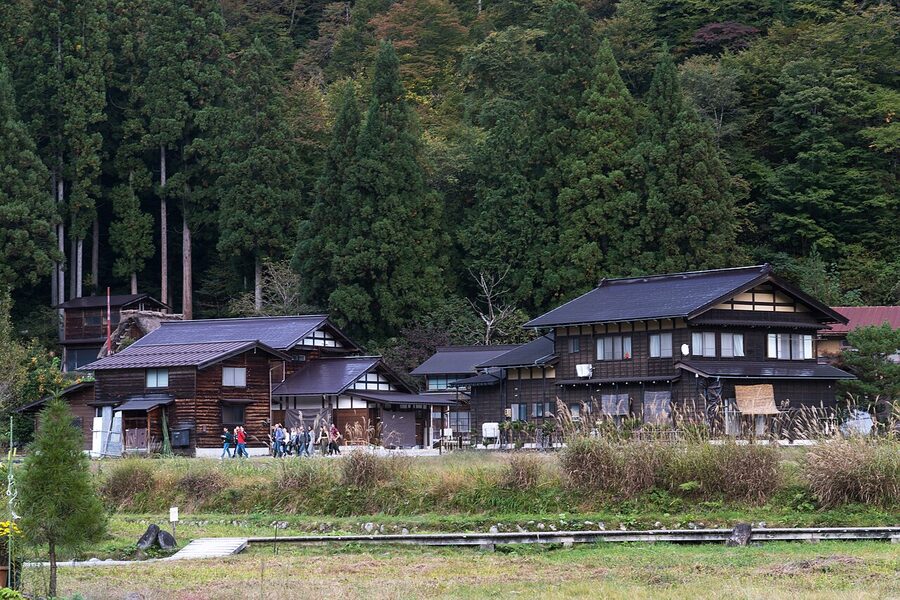 Shirakawa-go village in autumn from the Shiroyama viewpoint