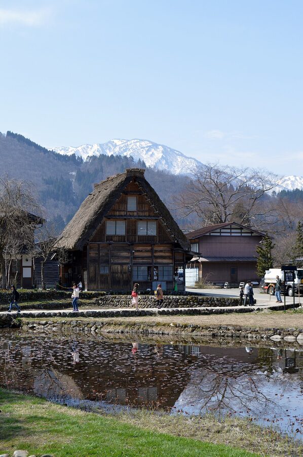 Pond and houses near Wada House, Ogimachi, Shirakawa
