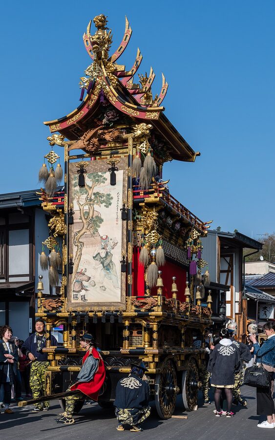 Takayama yatai parked in formation before the parade begins