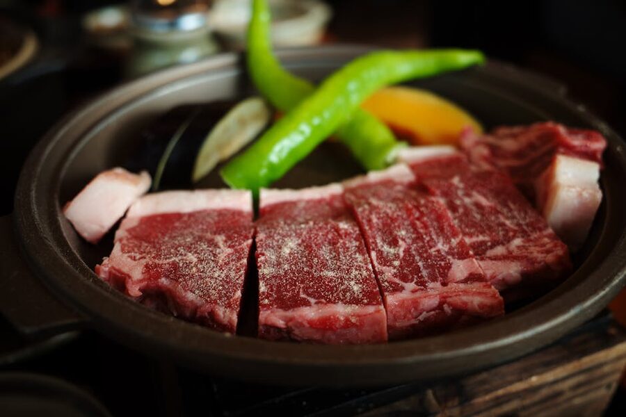 Marbled Hida wagyu beef in close-up