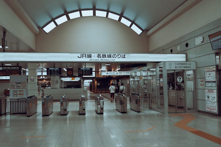 JR ticket gates with travellers passing through