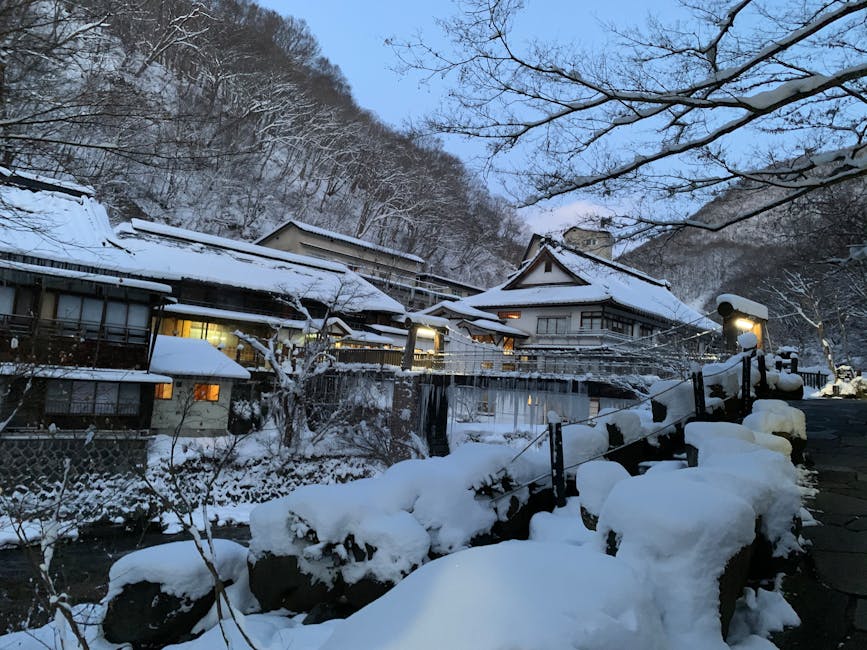 Takayama snowscape at twilight