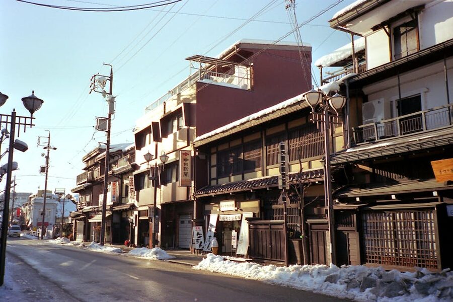 Historical street in Takayama with traditional wooden architecture