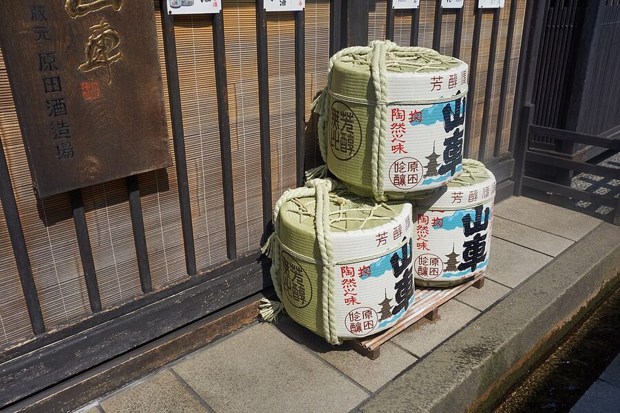 Sake barrels outside a brewery in Takayama