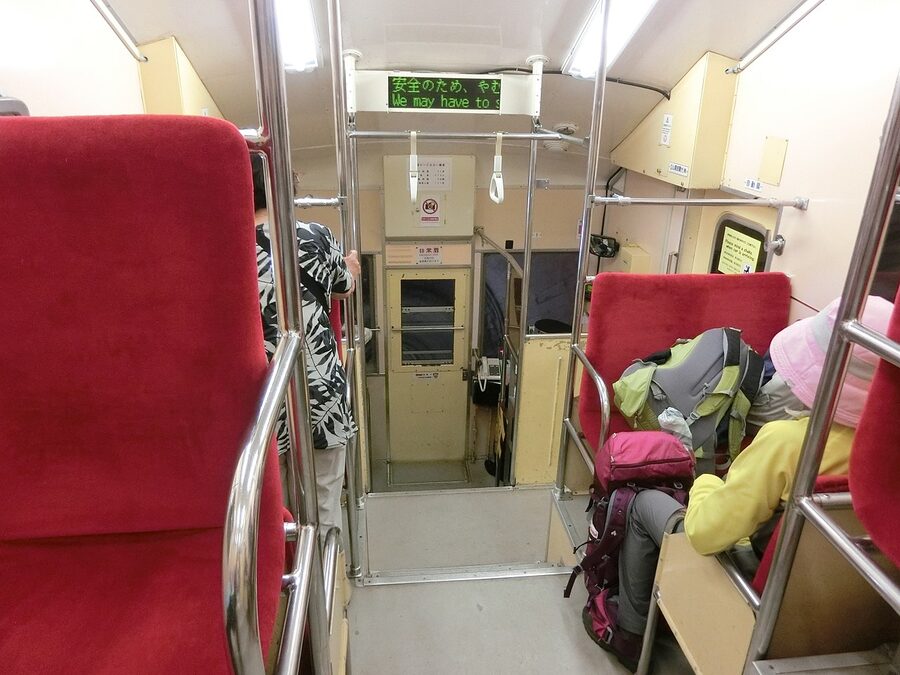 Inside the Kurobe Cable Car descending the tunnel