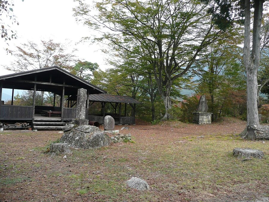 Tsumago castle honmaru ruins on the hill above the village