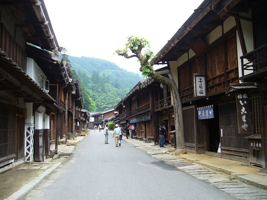 Tsumago main street with traditional houses