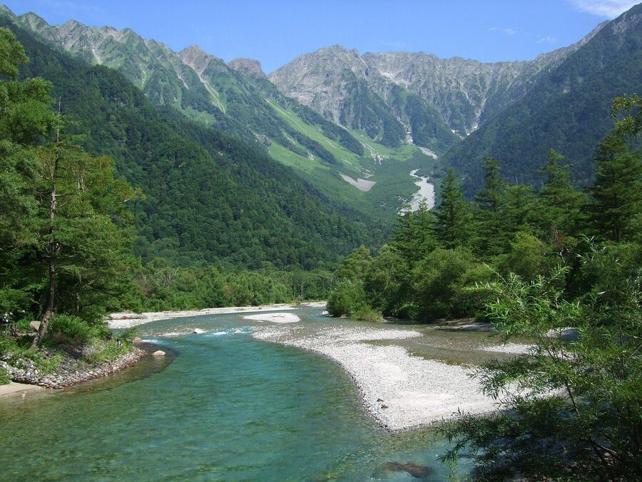 The Azusa River with Oku-Hotaka in the background, Kamikochi