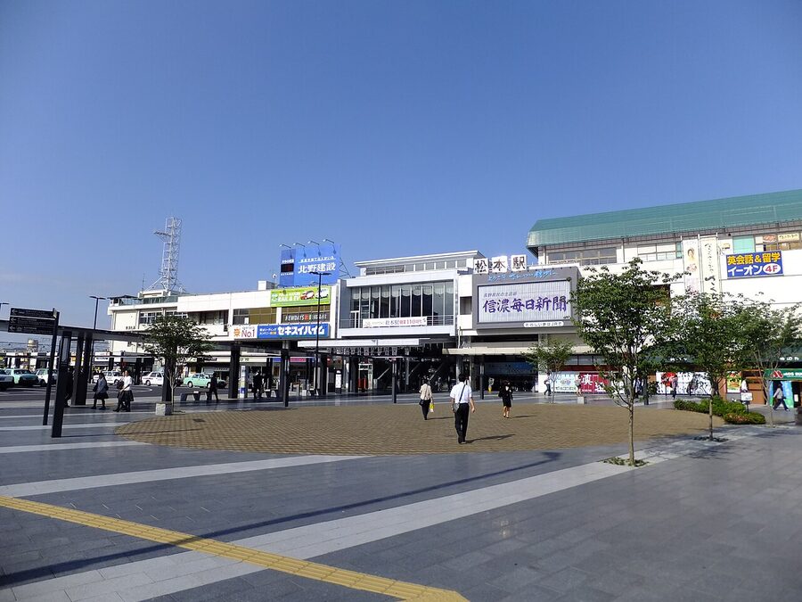 Matsumoto Station east exit, the main gateway for Yarigatake hikers from Tokyo